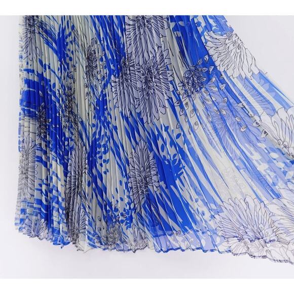 Miss Wu Sheer Dress Womens 4 Blue Floral Pleated Wedding Party Flowy Fairy - Picture 13 of 16